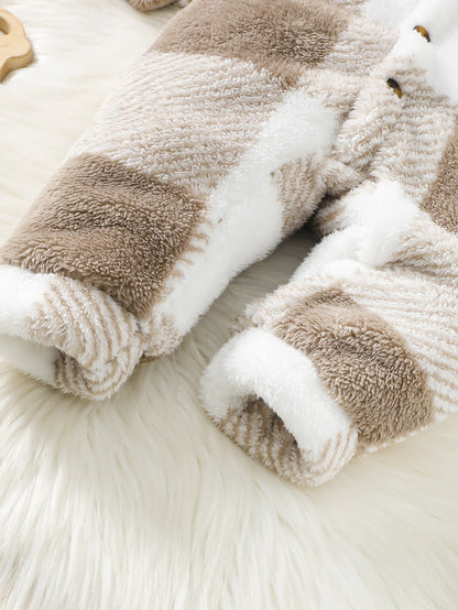 Baby Plaid Romper - Hooded Long Sleeve Plush Jumpsuit for Boys & Girls (3-24 Months)