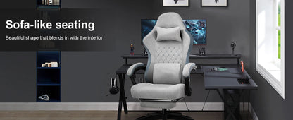 Gaming Chair with Footrest Fabric with Pocket Spring Cushion and Linkage Armrests, High Back Ergonomic with Lumbar Support
