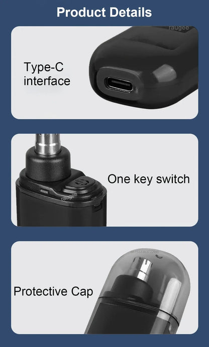 USB Rechargeable Nose & Ear Hair Trimmer - Waterproof Painless Grooming Tool for Men