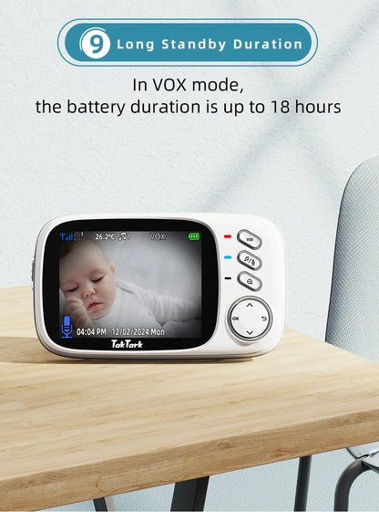 TakTark 3.2" Wireless Video Baby Monitor - Night Vision, Two-Way Audio & Temperature Monitor