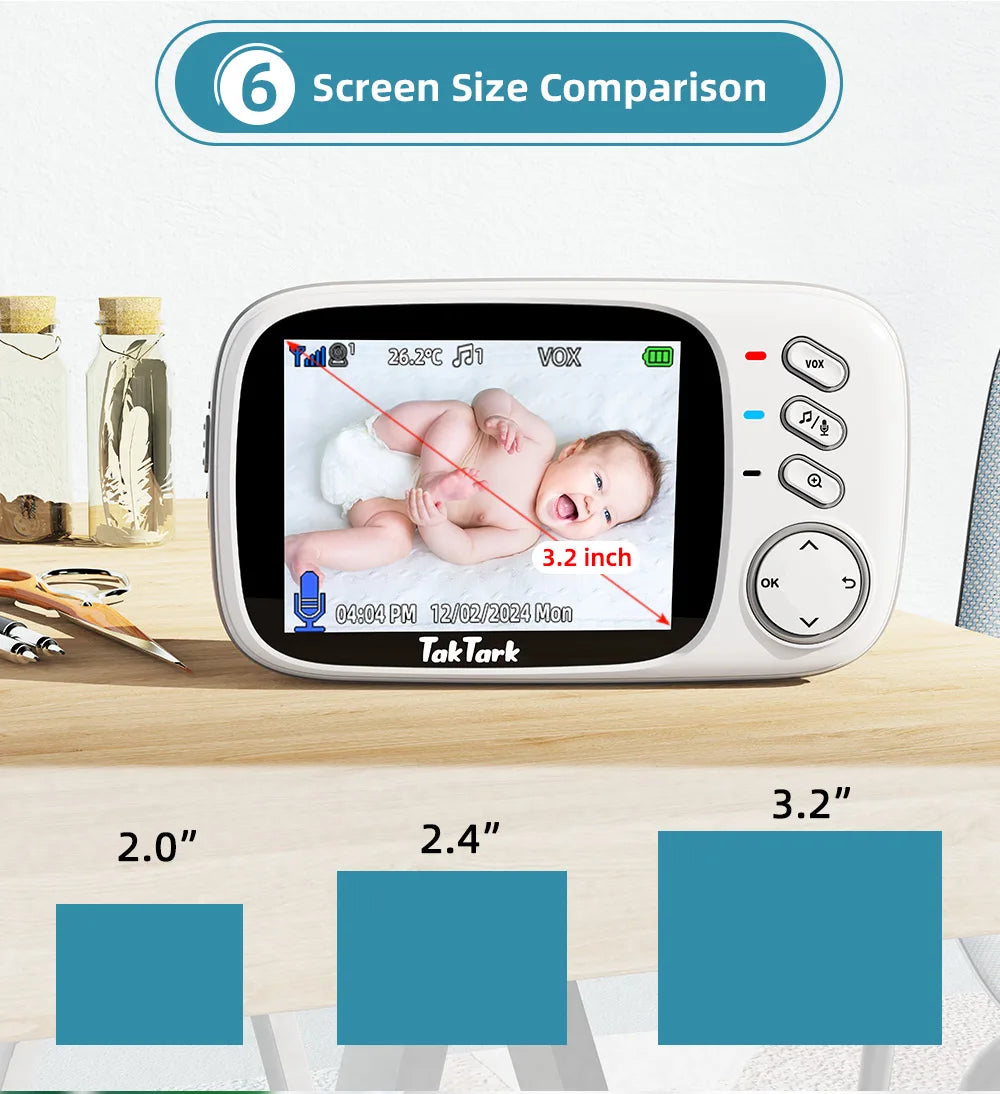 TakTark 3.2" Wireless Video Baby Monitor - Night Vision, Two-Way Audio & Temperature Monitor
