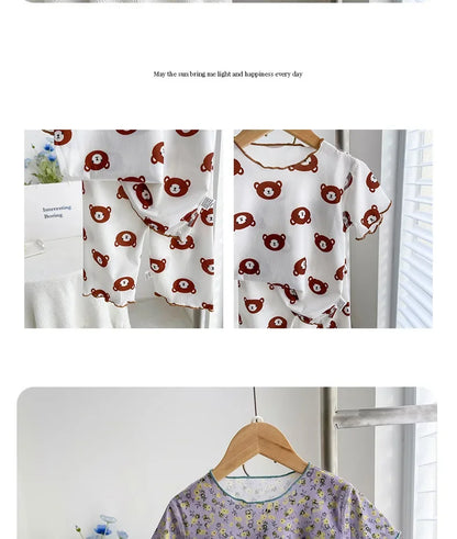 Summer Girls Loungewear Set - Floral Short Sleeve Top & Pants Pajamas (2-Piece)