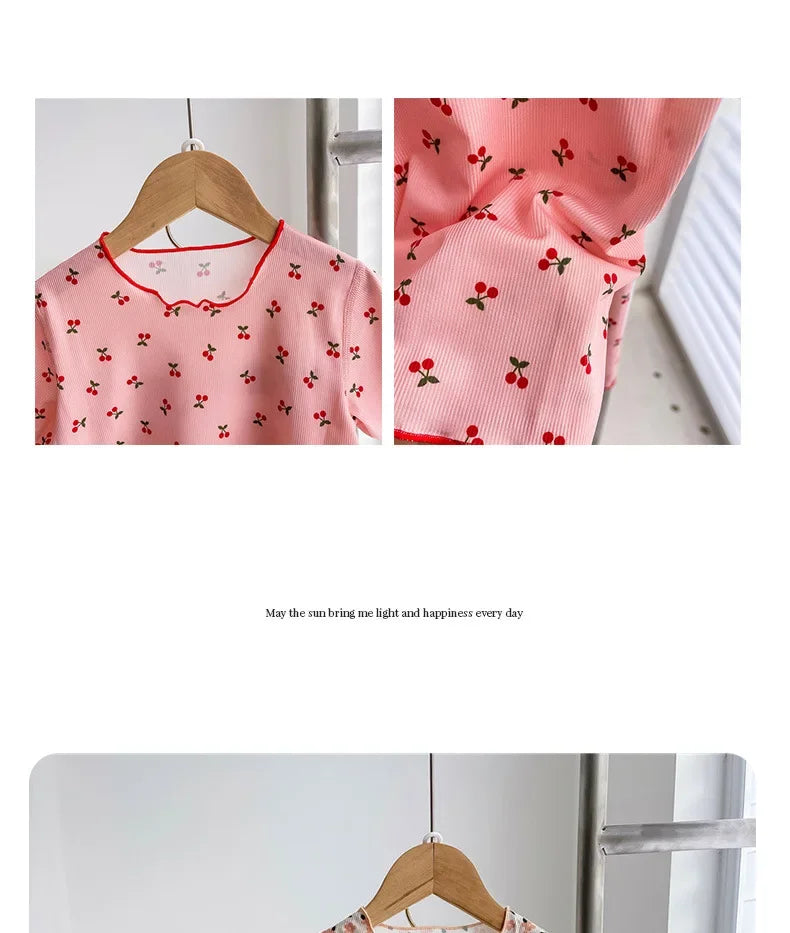 Summer Girls Loungewear Set - Floral Short Sleeve Top & Pants Pajamas (2-Piece)