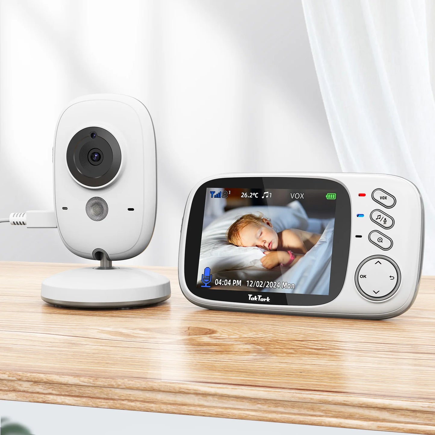 TakTark 3.2" Wireless Video Baby Monitor - Night Vision, Two-Way Audio & Temperature Monitor
