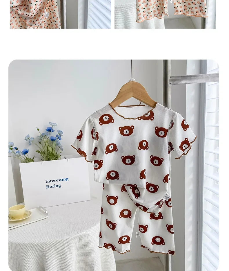 Summer Girls Loungewear Set - Floral Short Sleeve Top & Pants Pajamas (2-Piece)