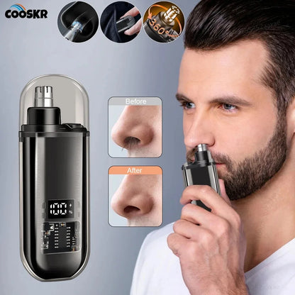 USB Rechargeable Nose & Ear Hair Trimmer - Waterproof Painless Grooming Tool for Men