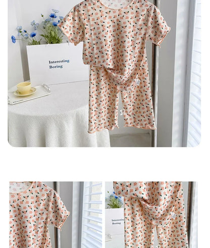 Summer Girls Loungewear Set - Floral Short Sleeve Top & Pants Pajamas (2-Piece)