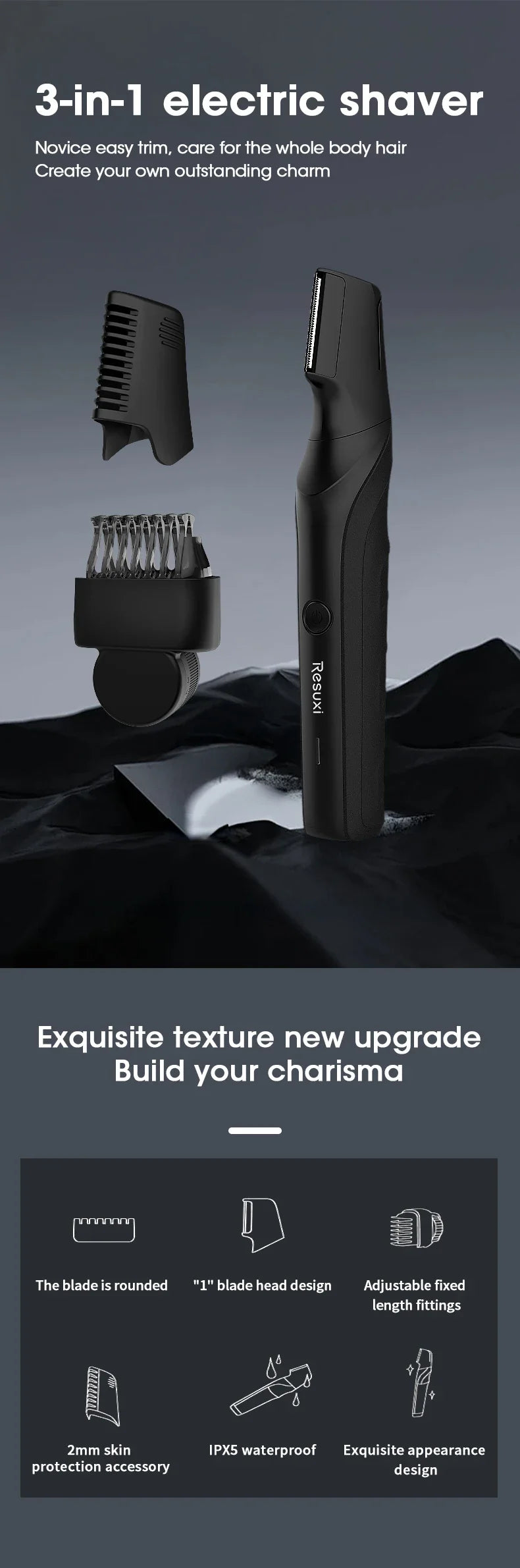 Electric Body Hair Trimmer for Men - Cordless Waterproof Groin & Body Groomer