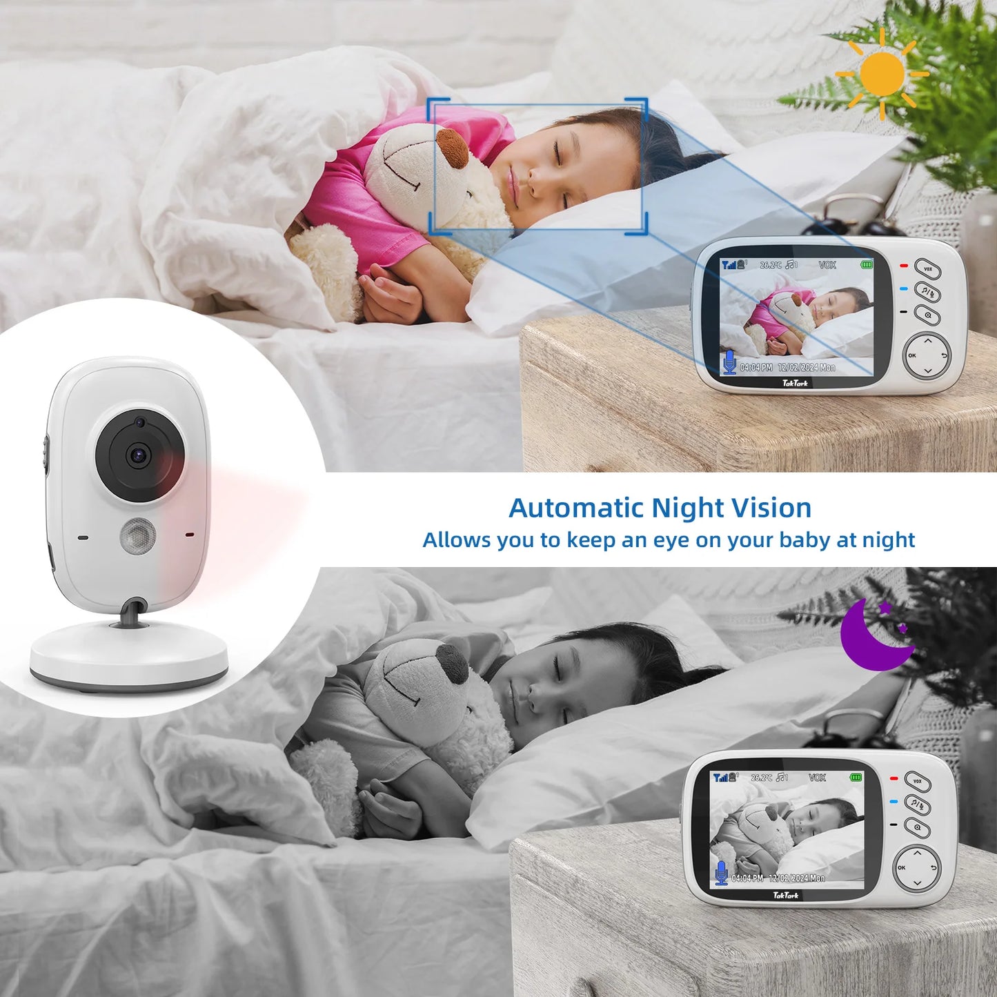 TakTark 3.2" Wireless Video Baby Monitor - Night Vision, Two-Way Audio & Temperature Monitor