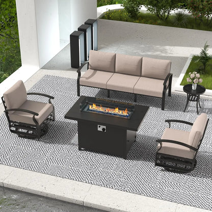 Aluminum Patio Furniture Set with Fire Pit Table