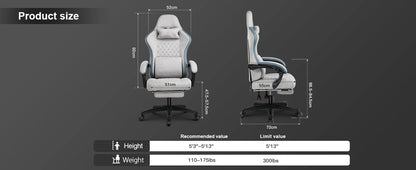 Gaming Chair with Footrest Fabric with Pocket Spring Cushion and Linkage Armrests, High Back Ergonomic with Lumbar Support