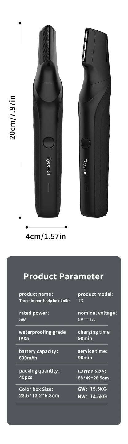 Electric Body Hair Trimmer for Men - Cordless Waterproof Groin & Body Groomer